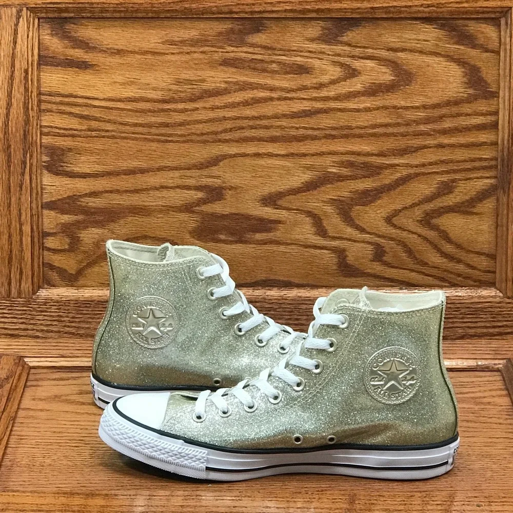Converse Chuck Taylor All Star High Top Gold Glitter 565366C Size Women 7.5